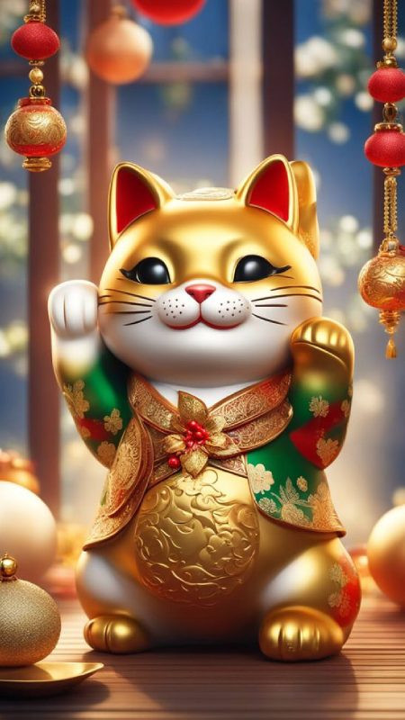 Một hàng nhiều chú mèo thần tài với các màu sắc khác nhau làm ảnh nền điện thoại 4K