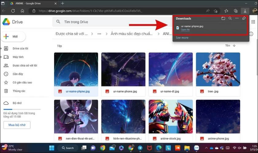 Mục xem ảnh sau khi tải xuống ảnh màu sắc 4K từ Google Drive trên máy tính