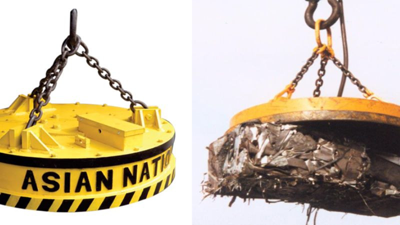 Nam châm điện được sử dụng rộng rãi trong công nghiệp để nâng vật liệu kim loại.