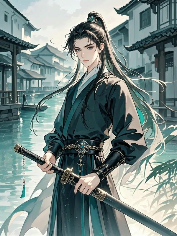 Nam nhân vật anime cổ trang với bối cảnh đêm trăng