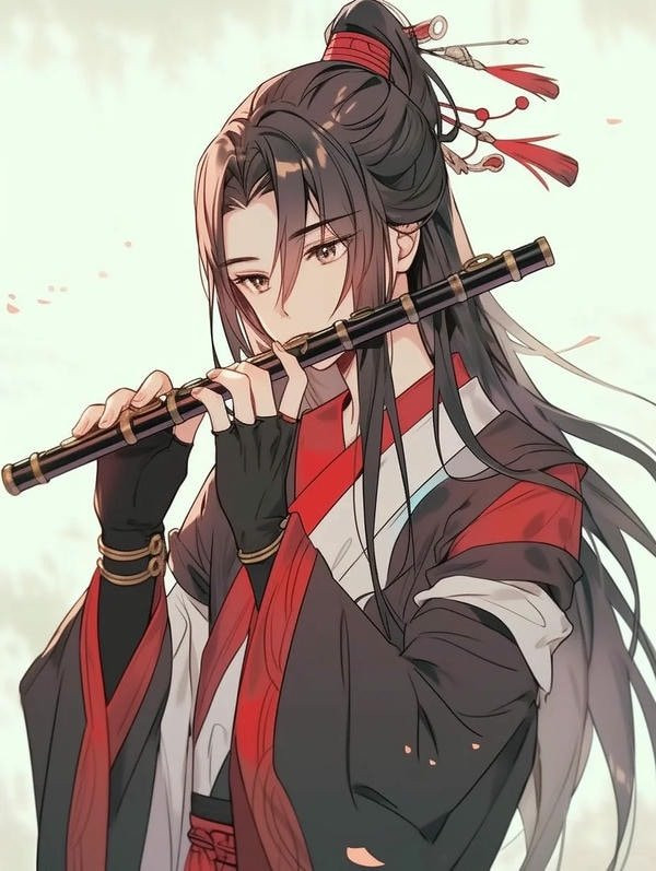 Nam nhân vật anime cổ trang với nụ cười bí ẩn