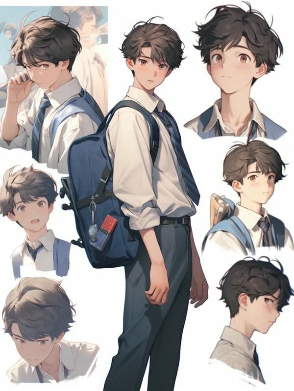 Nam sinh anime với mái tóc vàng, nhìn thẳng vào người xem