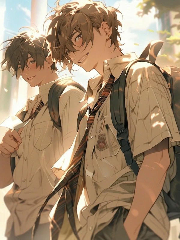 Nam sinh anime với vẻ mặt nghiêm túc khi làm bài kiểm tra