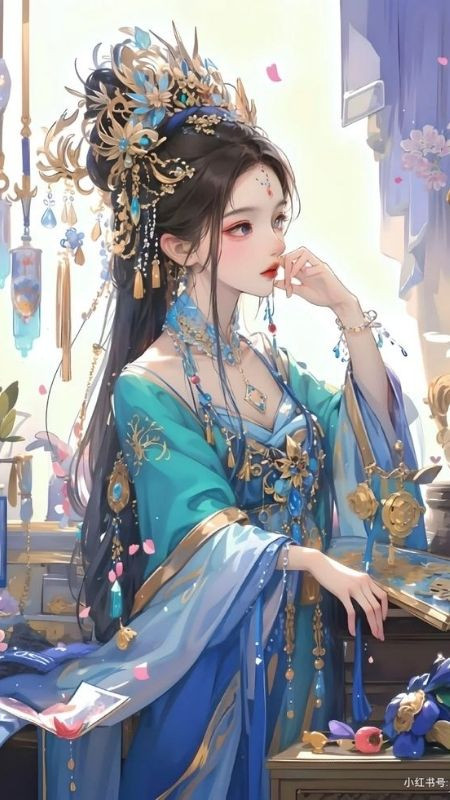 Nàng princess cổ trang xinh đẹp tuyệt vời trong bộ y phục xanh ngọc