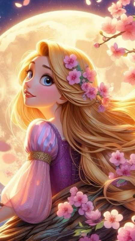 Nàng tóc mây Rapunzel dưới ánh trăng dịu dàng