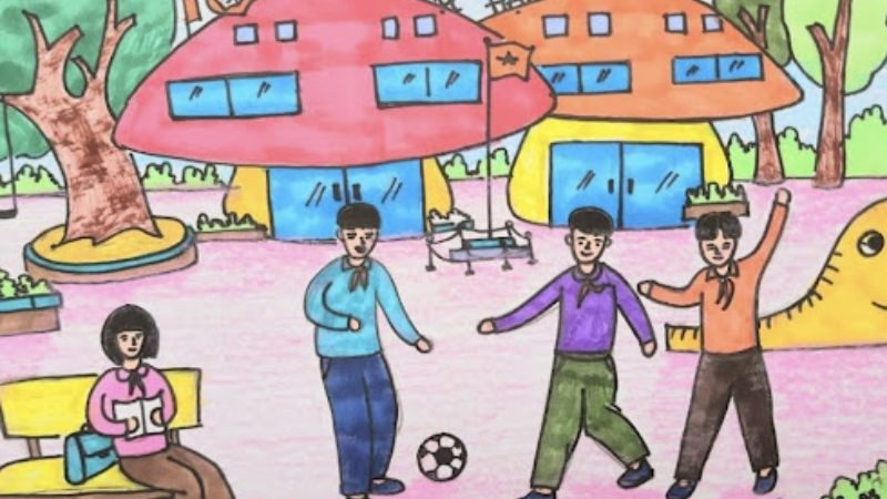 Nét vẽ ngây thơ của trẻ thơ về ngôi trường của mình