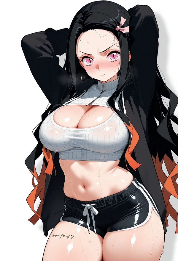 Nezuko nghiêng đầu nhẹ nhàng, mắt nhìn xa xăm