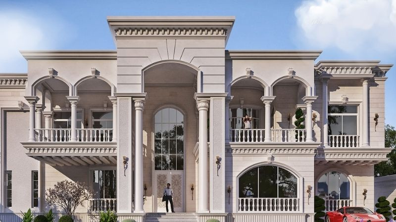 Nhà phố cổ điển với kiến trúc ba tầng và ban công