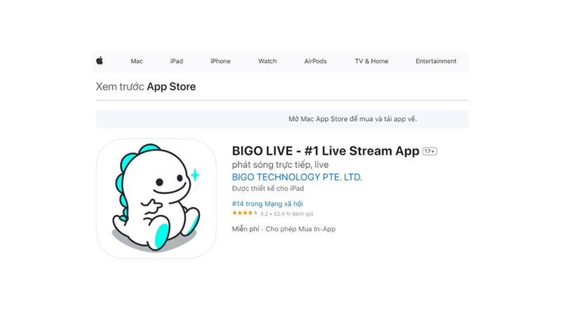 Nhấn Nhận/Tải xuống để cài đặt Bigo Live trên iPhone hoặc iPad