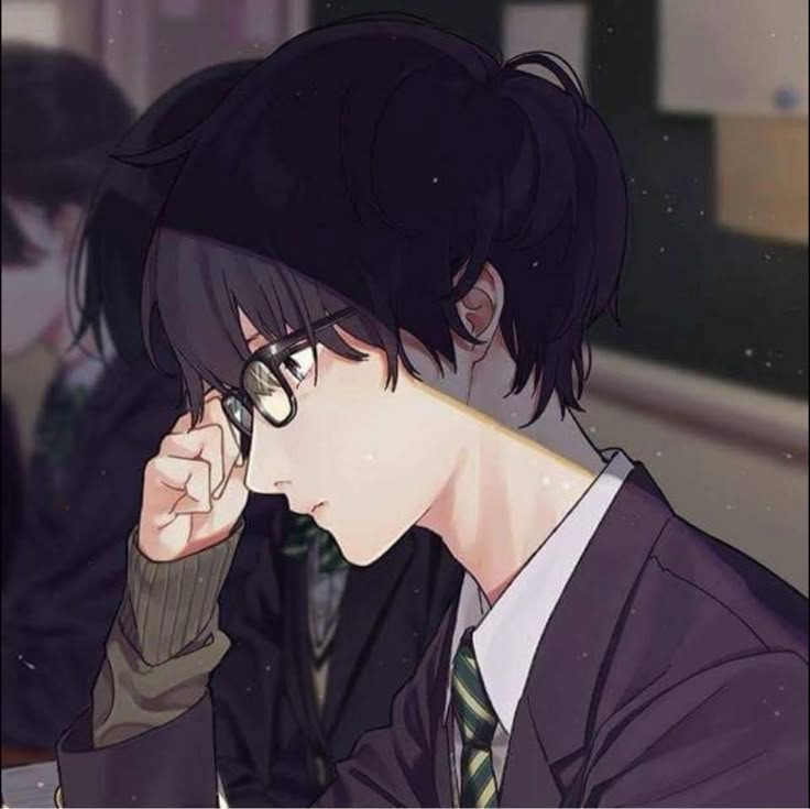 Nhân vật anime nam đeo kính trong bộ đồng phục trường