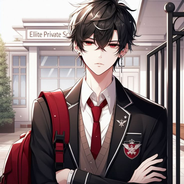 Nhân vật anime nam đứng khoanh tay lạnh lùng trước khung cảnh thành phố