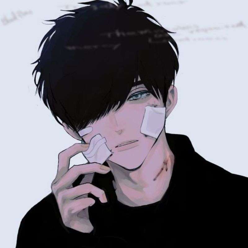 Nhân vật anime nam thể hiện sự tổn thương qua ánh mắt