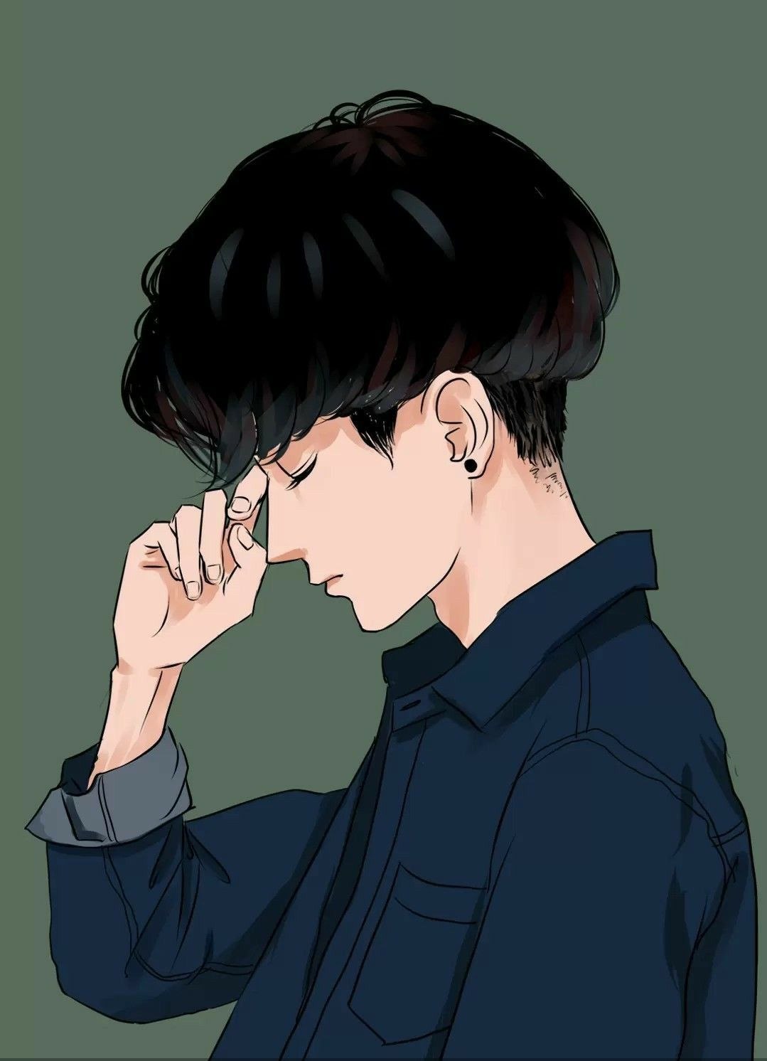 Nhân vật anime nam trầm tư suy nghĩ trong ánh chiều tà