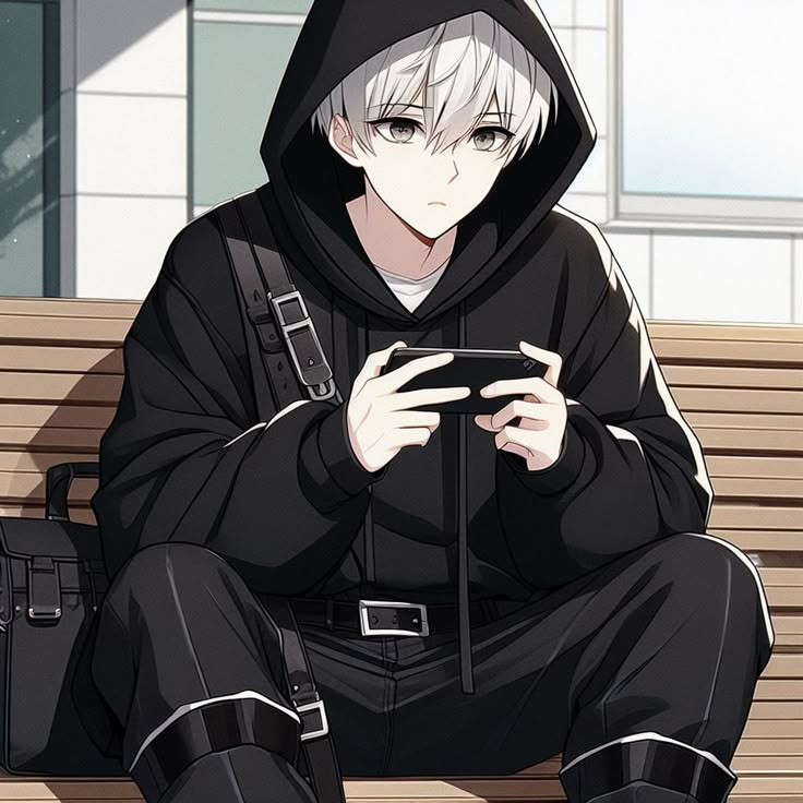 Nhân vật anime nam với áo khoác đen và thần thái ngầu