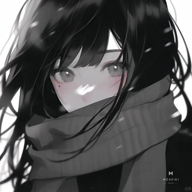 Nhân vật anime với mái tóc tím và ánh mắt sắc sảo nhìn thẳng