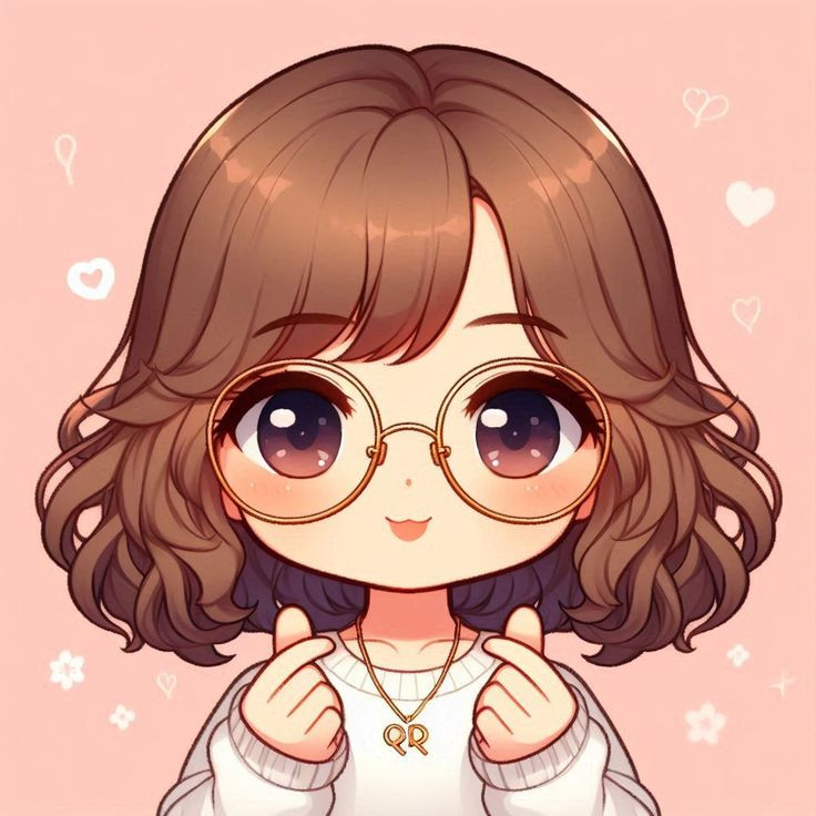 Nhân vật chibi đeo kính với gương mặt tròn dễ thương