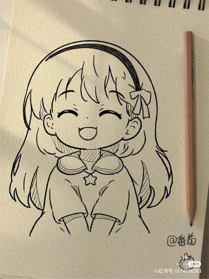 Nhân vật chibi girl đang thư giãn, nét vẽ đáng yêu