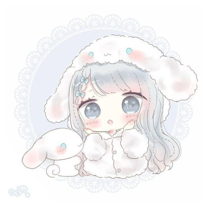 Nhân vật chibi nữ với kiểu tóc bồng bềnh và trang phục dễ thương