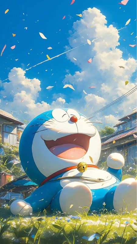 Nhân vật Doraemon được vẽ theo phong cách chibi dễ thương làm ảnh nền điện thoại 4K