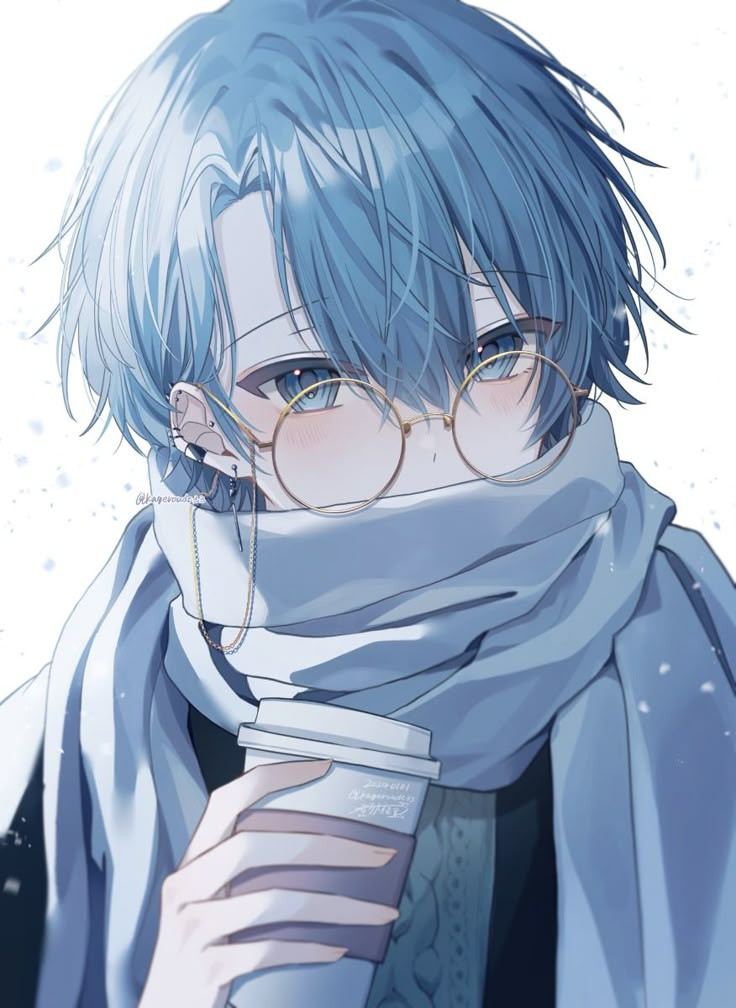Nhân vật nam anime đeo kính lạnh lùng trong khung cảnh tuyết