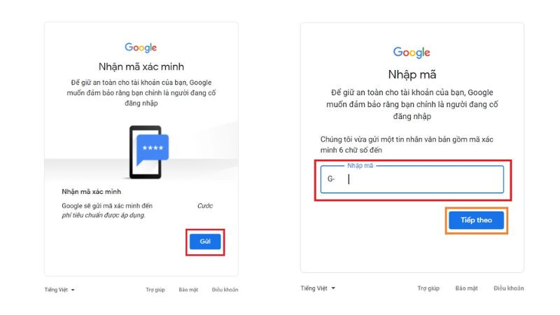 Nhập mã xác minh gồm 6 chữ số được gửi đến số điện thoại hoặc email khôi phục