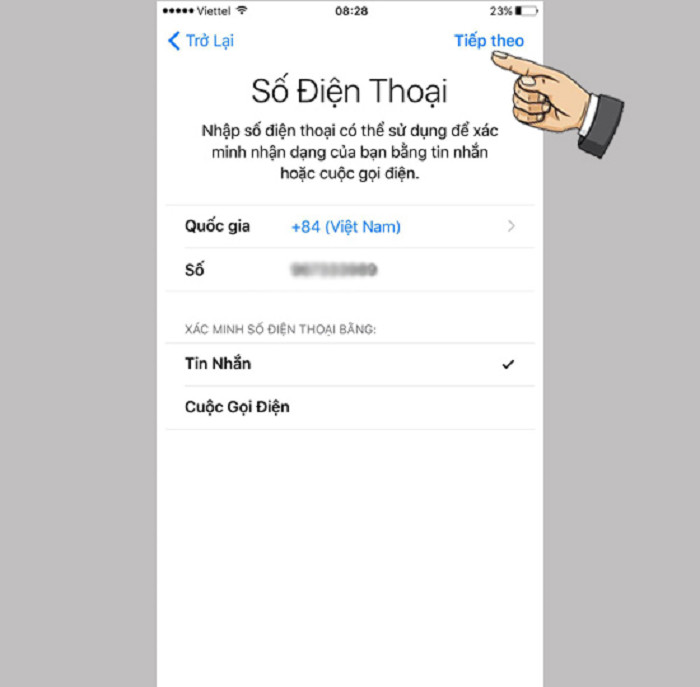 Nhập số điện thoại để nhận mã xác minh bảo mật cho quá trình tạo tài khoản iCloud