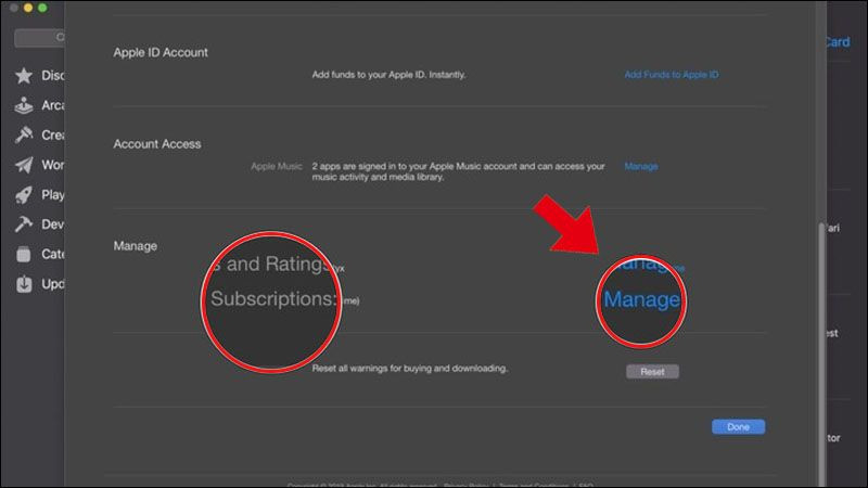 Nhấp vào 'Manage' (Quản lý) bên cạnh mục Đăng ký trên Mac App Store