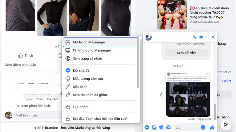 Nhấp vào tên người trò chuyện và chọn &quot;Mở trong Messenger&quot;