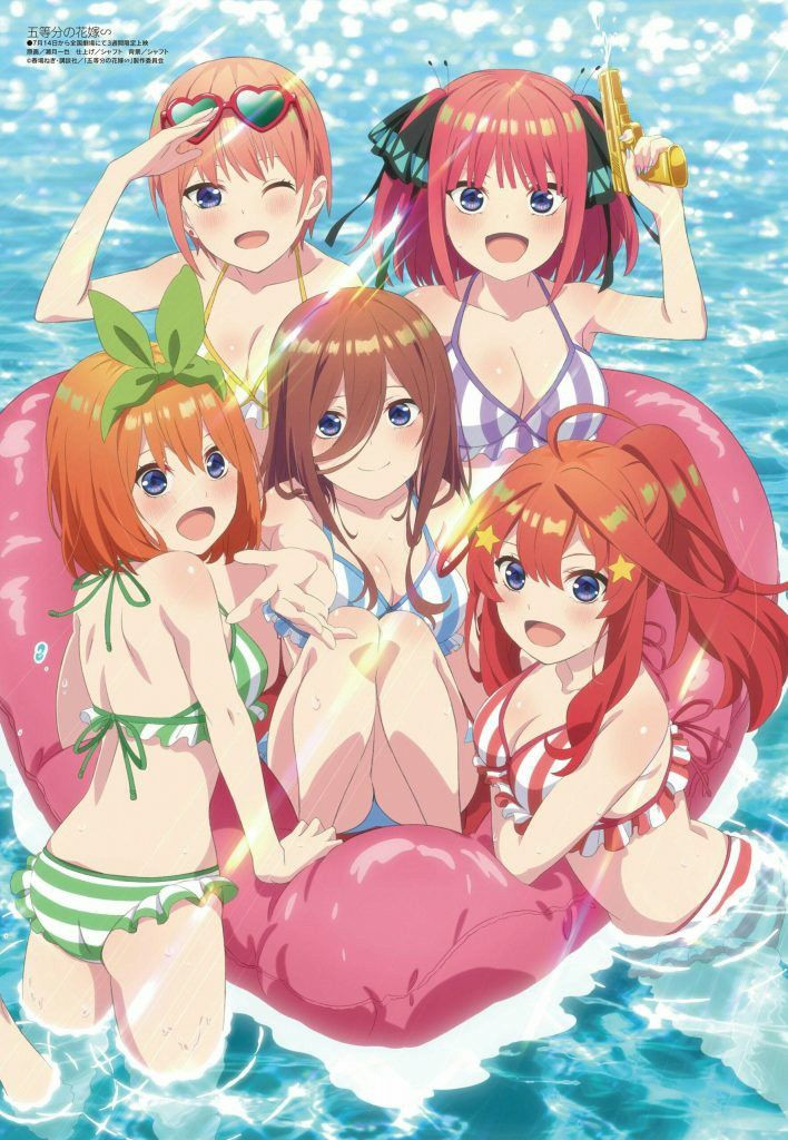 Nhóm bạn anime nô đùa trên phao bơi