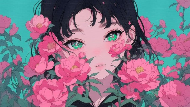 Những bông hoa màu pastel dịu dàng trong bình phong cách lofi