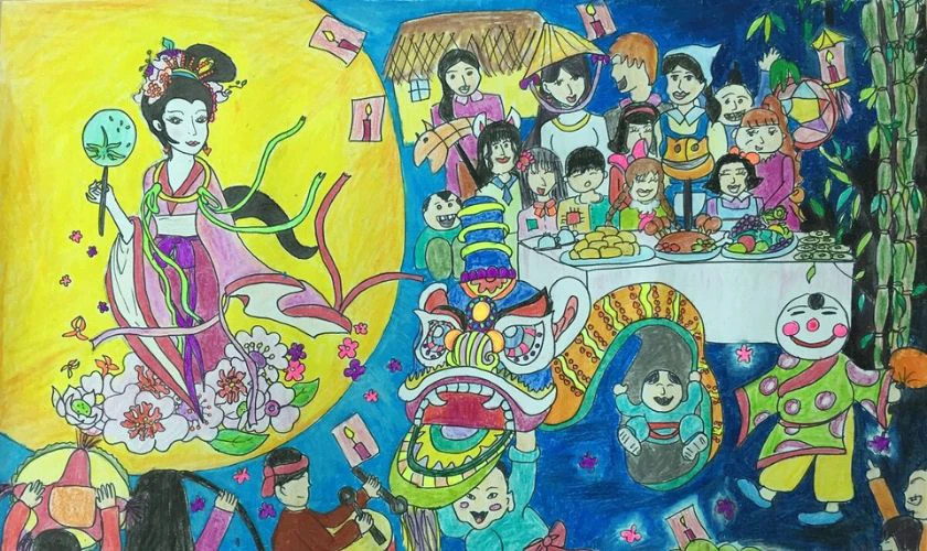 Những bức hình vẽ vui nhộn thể hiện không khí rộn ràng của ngày Tết Trung Thu