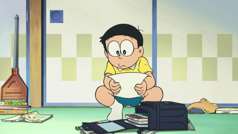 Nobita học bài trong truyện Doraemon
