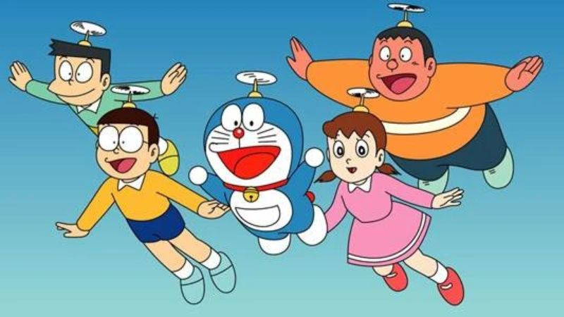 nobita và nhóm bạn vui vẻ