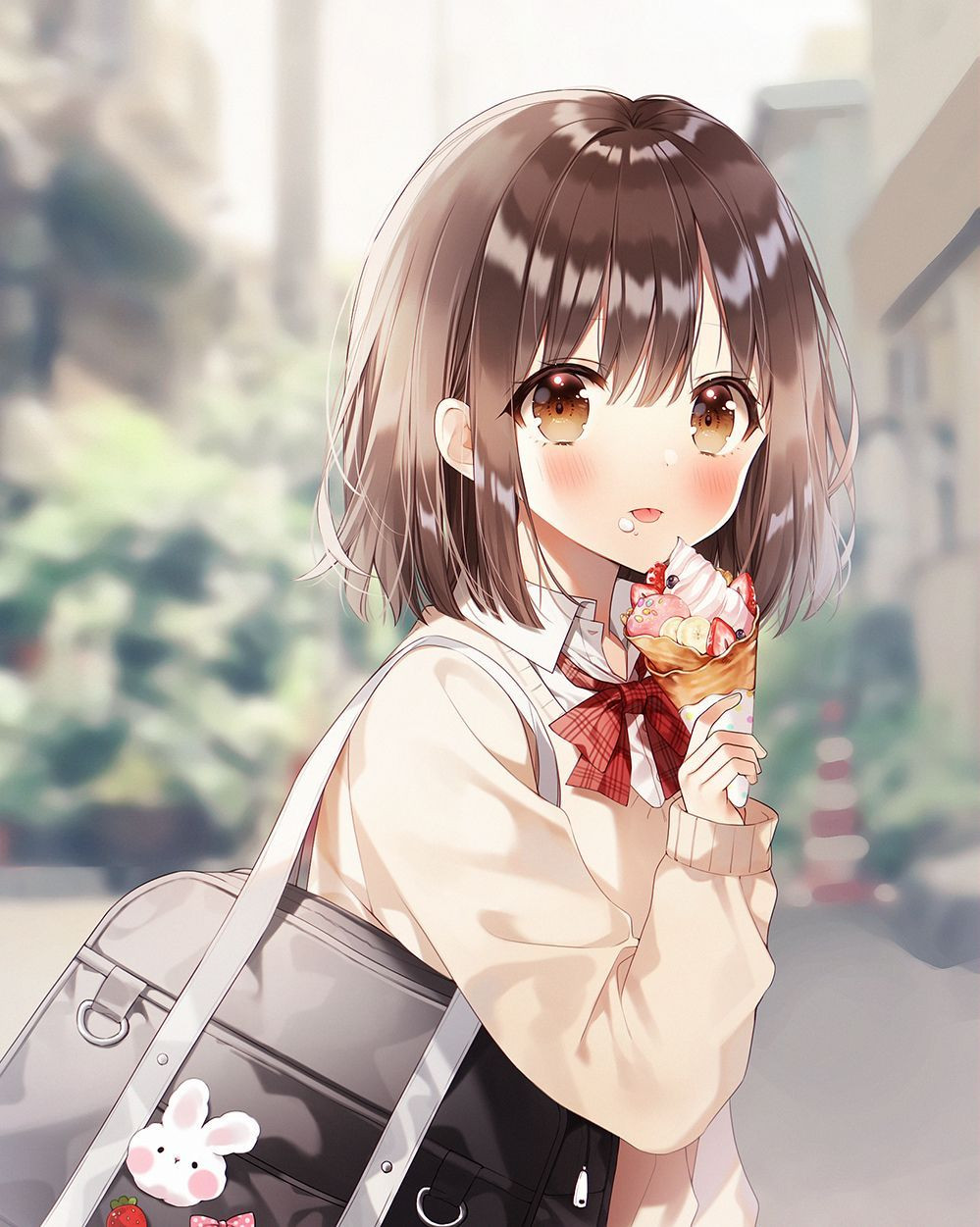 Nữ sinh anime cute với mái tóc xù và biểu cảm ngạc nhiên