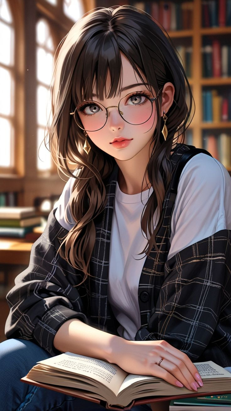 Nữ sinh anime đáng yêu đeo kính