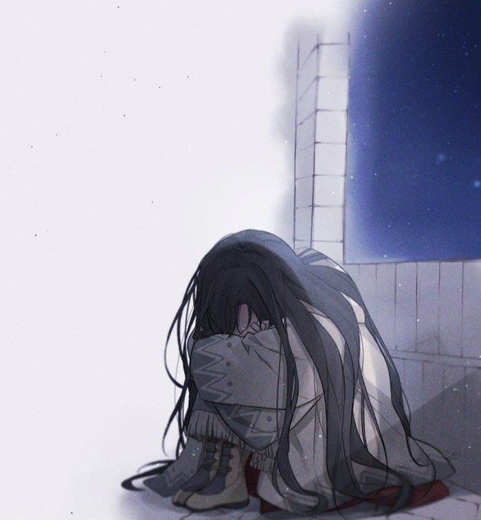 Nữ sinh anime ngồi khóc đầy đau khổ trong góc