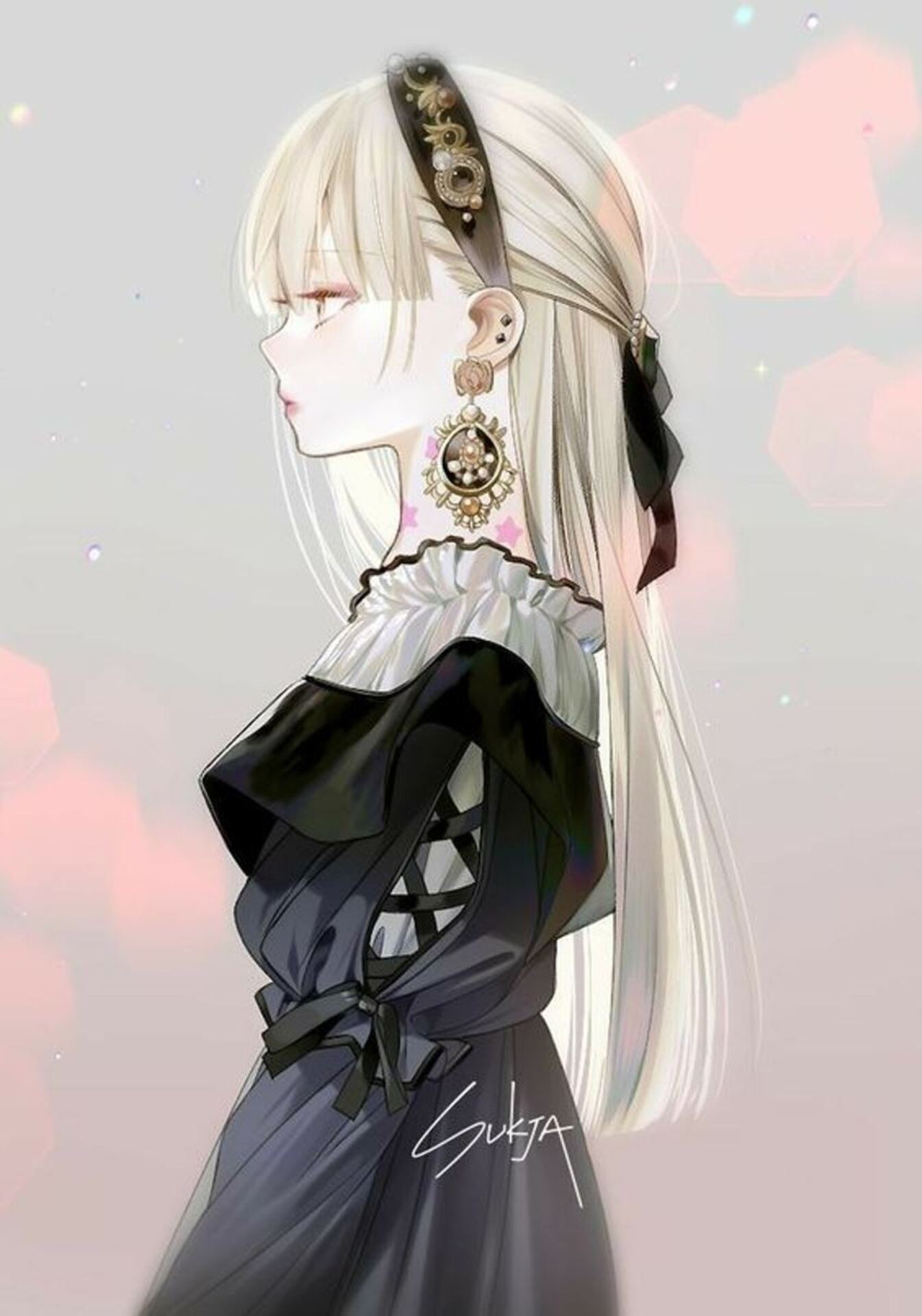 Nữ sinh anime quay lưng, mái tóc dài che khuất biểu cảm bí ẩn