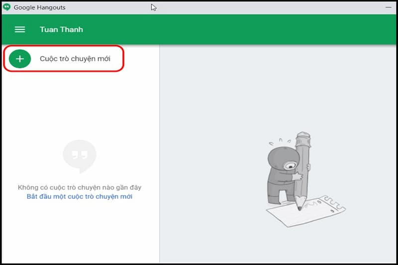 Nút &quot;Cuộc trò chuyện mới&quot; (dấu cộng) trong giao diện Google Hangouts để bắt đầu chat hoặc tạo nhóm