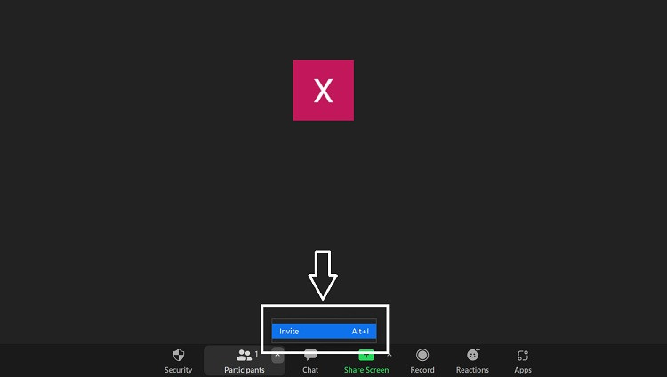 Nút Invite trong danh sách người tham gia (Participants) trên Zoom để mời người khác vào phòng họp