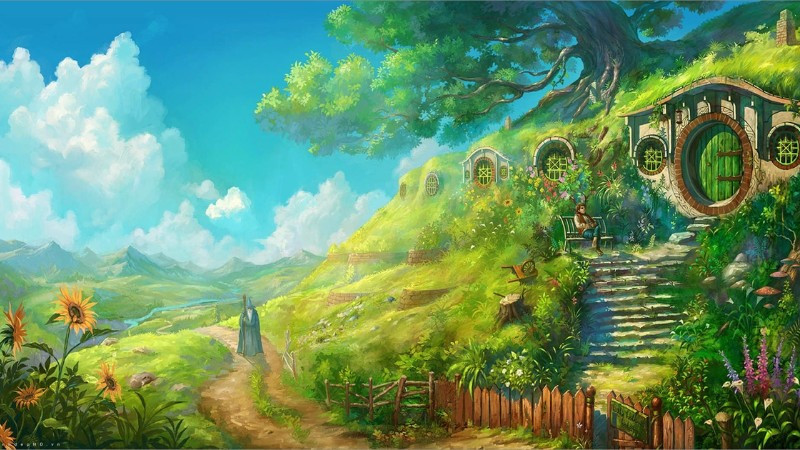 Pha lê khổng lồ phát sáng giữa cảnh vật hoang sơ trong ảnh phong cảnh anime fantasy