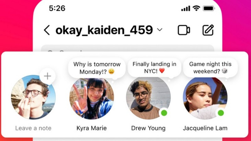 Phần Ghi chú (Notes) trên màn hình tin nhắn trực tiếp Instagram, nơi người dùng chia sẻ văn bản ngắn