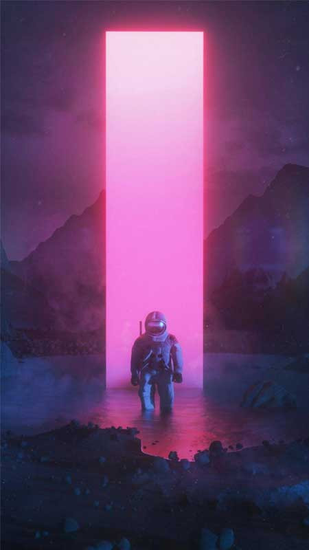 Phi hành gia và thú cưng trên nền vũ trụ hồng tím