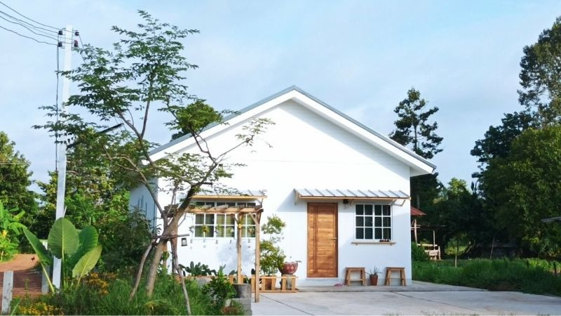 Phối cảnh tổng thể ngôi nhà hiện đại kết hợp sân vườn