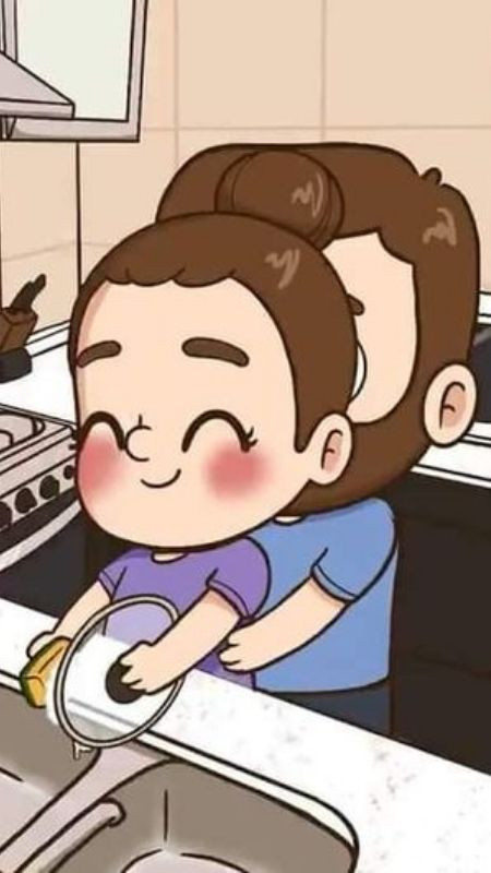 Rửa chén nhưng vẫn toát ra mùi tình cảm của chàng và nàng trong hình hoạt hình