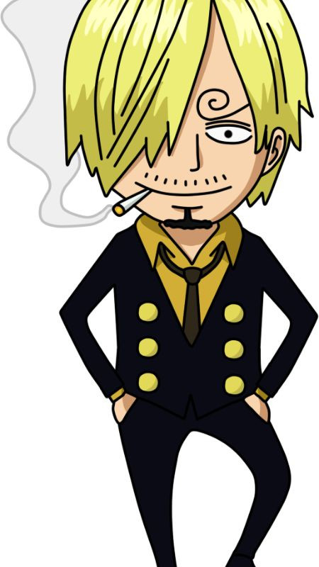 Sanji phong cách chibi cực ngầu với điếu thuốc và lửa quanh chân