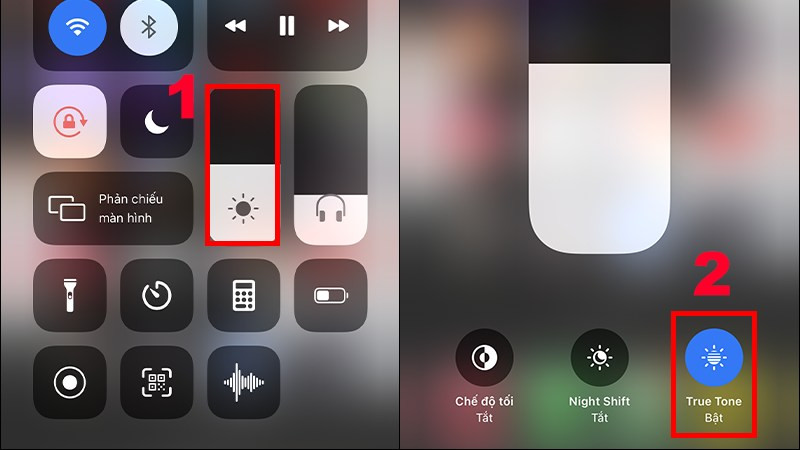 Screenshot hướng dẫn bật True Tone từ Trung tâm điều khiển trên iOS