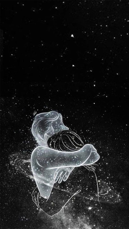 Silhouette cặp đôi đứng cạnh nhau trên nền đen lãng mạn