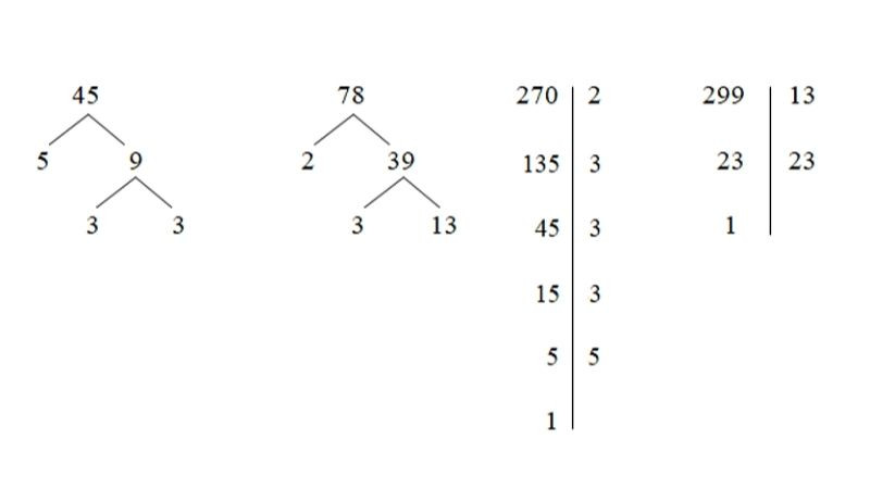 Sơ đồ chia dọc minh họa phương pháp phân tích một số thành thừa số nguyên tố