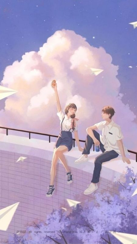 Sự vô tư của tình cảm học đường của cô cậu học sinh trong hình ảnh cặp đôi