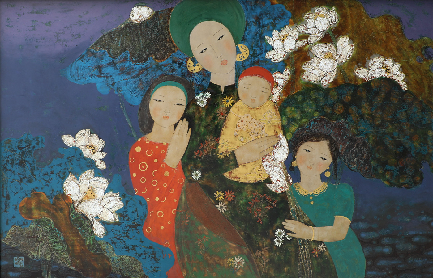 Khám Phá Tranh Sơn Mài Nổi Tiếng Việt Nam Đầy Biểu Tượng Tác phẩm sơn mài 'Bạch Liên' của họa sĩ Đặng Hiền